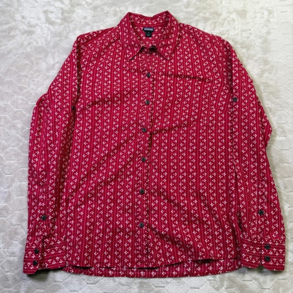 Patagonia Long-Sleeved‎ Brookgreen Shirt Sz 4 Red Floral See Pics